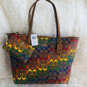 Coach Pride Tote & Wristlet in Rainbow Signature
